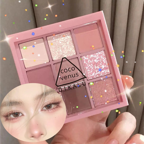 Beyprern 9/7 Color Eyeshadow Palette Rose Pink Earth Color Pearly Matte Milk Tea Glitter Eye Shadow Makeup Lasting Korean Cosmetic Set