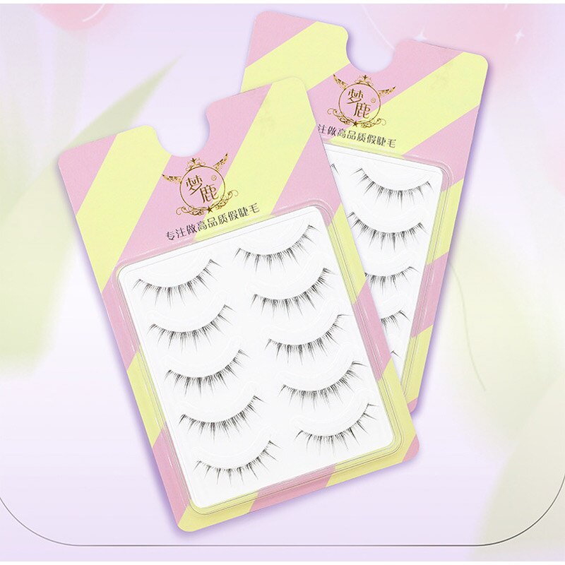 Beyprern 5 Pairs V-shaped False Eyelashes Extend Natural Soft Eye Lashes Handmade 0.14mm Transparent Stem Daily Beauty Eyelashes Tool