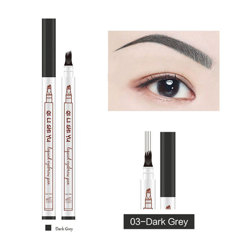 Eyebrow Pen Waterproof 4 Fork Tip Eyebrow Tattoo Pencil Cosmetic Long Lasting Natural Dark Brown Liquid Eye Brow Pencil