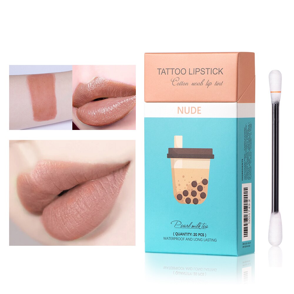 20pcs/set Lipstick Cigarette Case Cotton Swab Lipsticks Long Lasting Waterproof Cosmetics Tattoo Lipstick Lip Tint for Women