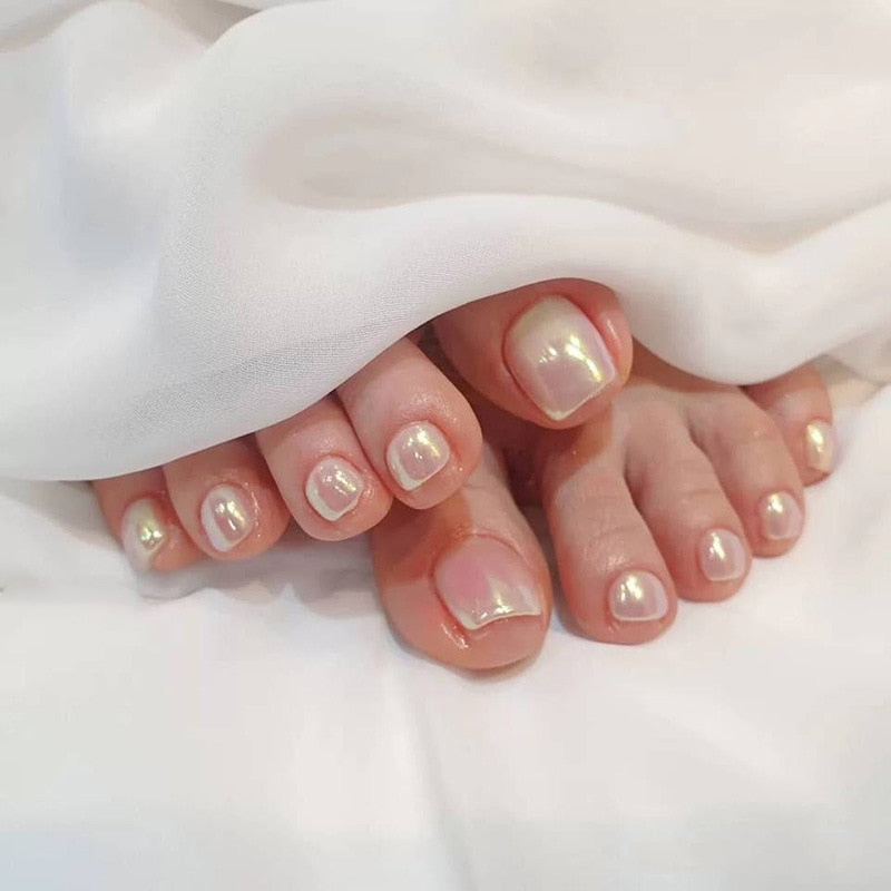 Short False Toenails Full Cover Press On Toenails Artificial Feet Nails Women Girls Glitter Crystal Design  Toe Nail Art Tool