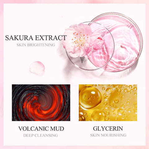 LAIKOU 12Pcs Sakura Mud Face Mask Deep Cleaning Shrink Pores Moisturizing Oil Control Whitening Skin Blackhead Remover Skin Care