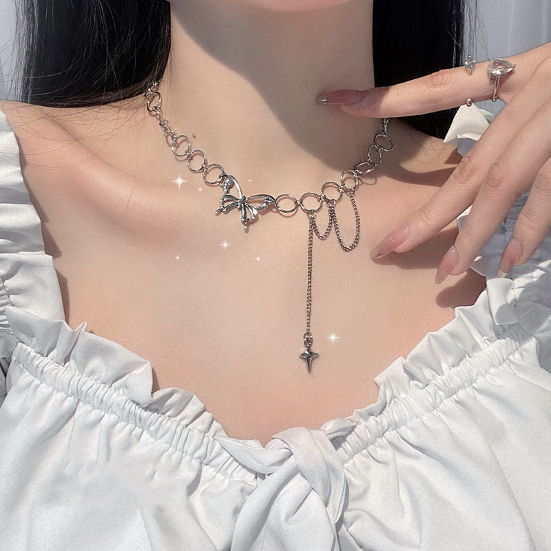 Trend Punk Butterfly Choker Neck Chain Necklace For Women Girl Cross Pendant Gothic Hip Hop Female Necklaces Jewelry Gift New
