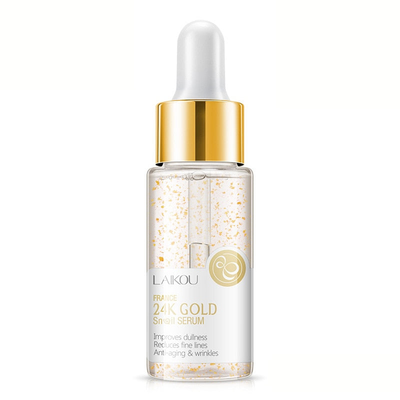 24K Gold Snail Serum Tense Moisture Essence Pure Gold Liquid Face Skin Care Essence For Women 17ml