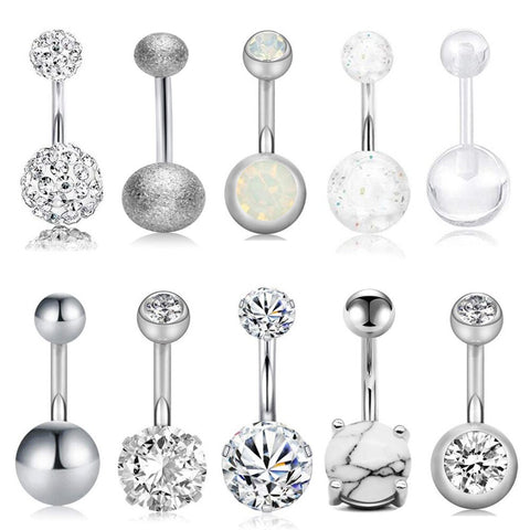 Surgical Steel Crystal Belly Button Ring Set 14G Glitter Navel Piercing Set Cute Belly Bar Bulk Belly Piercing Pack Navel Ring
