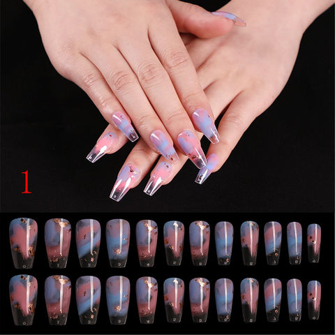 24pcs/Set Detachable Long Coffin Fake Nails European Rainbow Ballerina Full Nail Art Tips Colorful Beauty Artificial False Nails