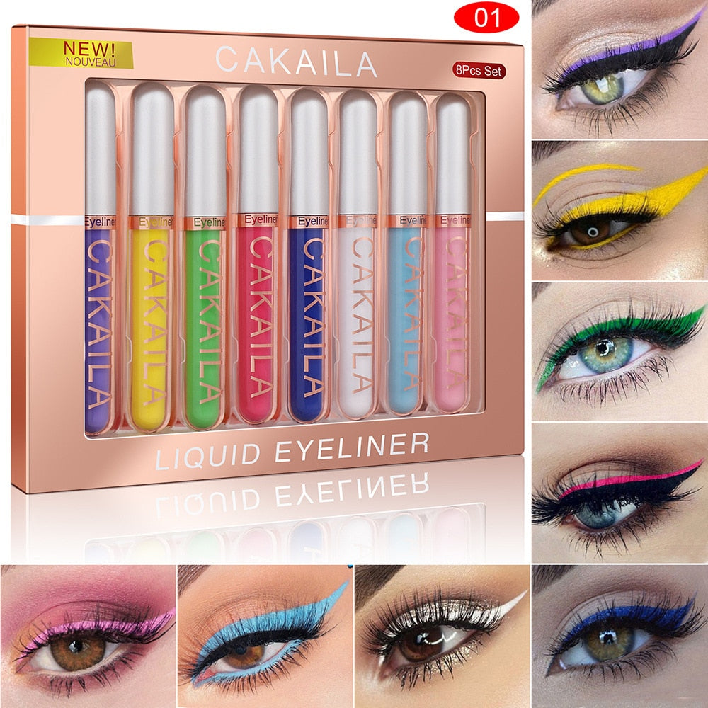 8 Colors/Set Matte Color Eyeliner Kit Makeup Waterproof Colorful Eye Liner Pen Eyes Make up Eyeshadow Cosmetics Eyeliners Set