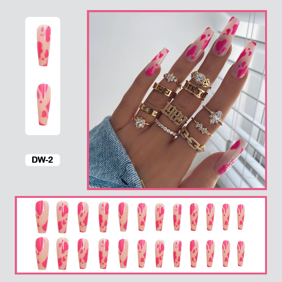 Graduation gifts Animal Pattern Nail Art Wearable Fake Nail Long Trapezoid With Glue and Sticker 24pcs/box With Wearing Tools As  Gift