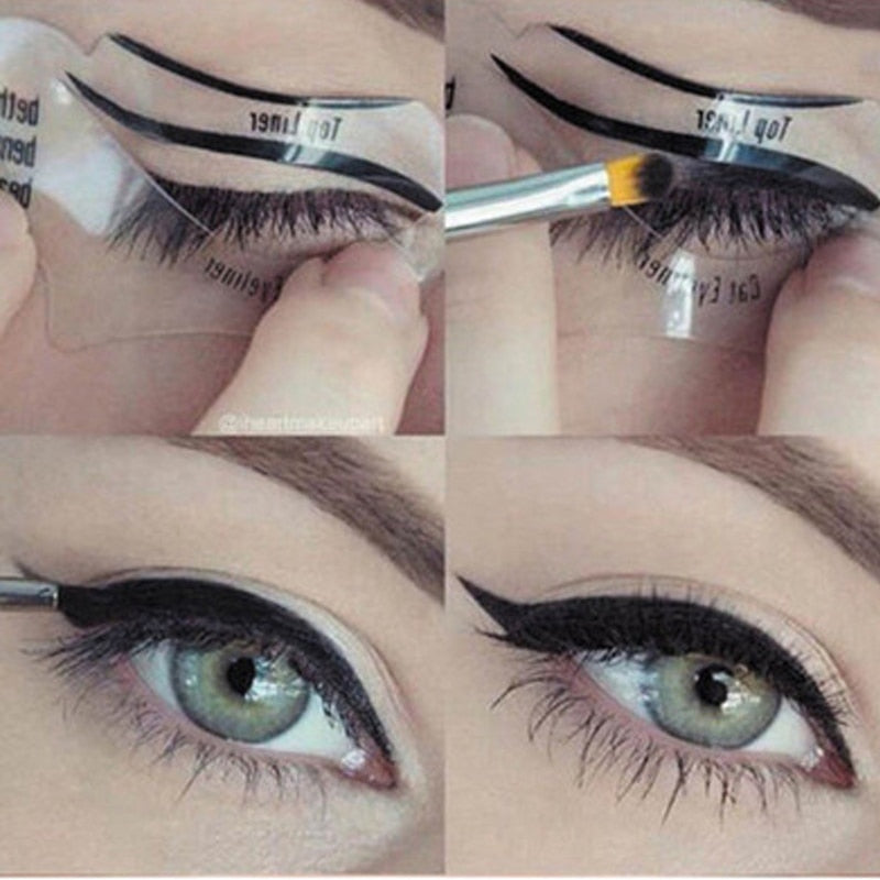 2PCS=1Bag Cat Smokey Eyeliner Stencil Eye Shadow DIY Eyebrow  Shaper Template Reusable Guide Makeup Simple Tool Set