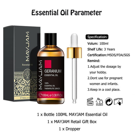 Beyprern 100ML Geranium Essential Oil Diffuser Pure Natural Aromatic Essential Oils Rosemary Cinnamon Chamomile Cedarwood Grapefruit Oil