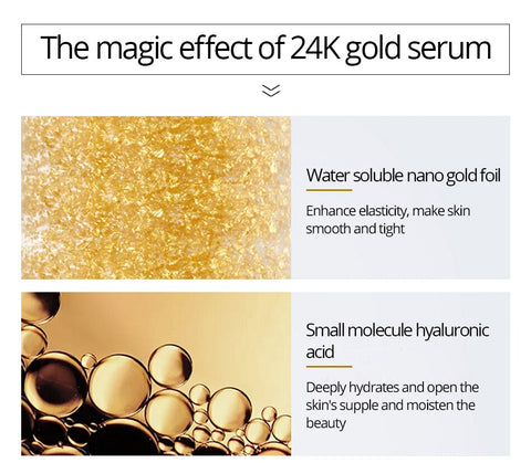 New Product Hyaluronic Acid Serum 24k Gold Face Moisturizing Solution Whitening Anti Aging Anti Wrinkle Acne Facial Essence