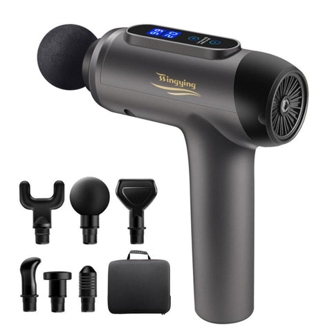20 Gears LCD Touch Screen High Frequency Massage Gun Muscle Relax Body Relaxation Electric Massager with Portable Bag 6 heads