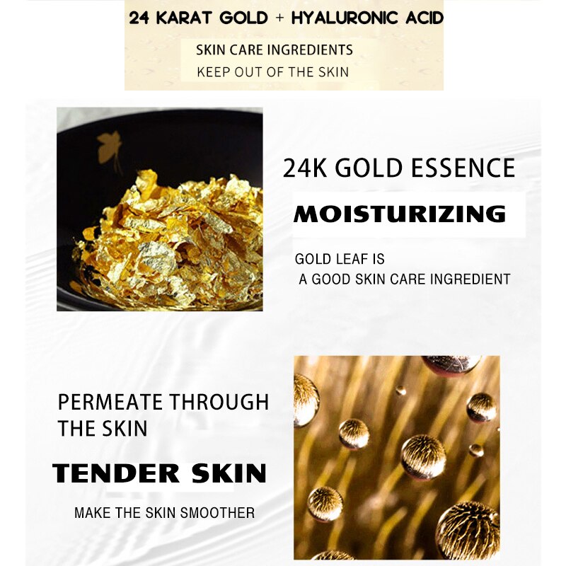 Beyprern 10 Pcs/Lot 24K Gold Hyaluronic Acid Facial Masks Moisturizing Hydration Oil-Control Anti-Aging Shrink Pore Depth Replenishment