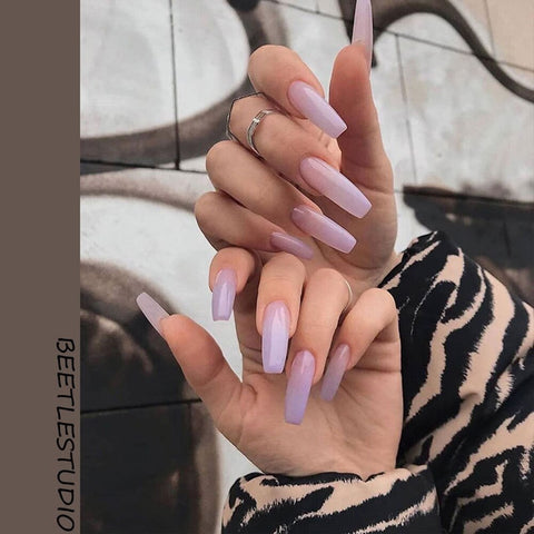 24PCS/box artificial nails with Press glue Milky white pink Gradients long Ballet Nail stick fake nail tips full cover acrylic