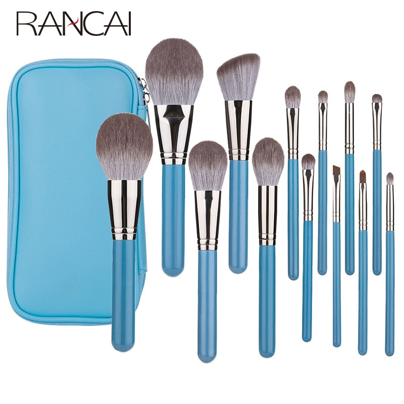 Christmas gift RANCAI Makeup Brushes Set 13pcs with Leather Bag Foundation Powder Blush Eyeshadow Eyebrow Brush Soft Hair Cosmetic Makeup Tool