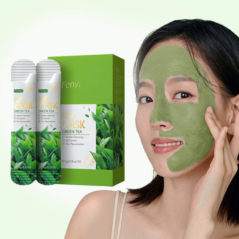 20pcs/set Green Tea Mud Mask Natural Plants Oil-Control Moisturizing Deep Cleansing Tender Smooth Whitening Skin Care Face Care