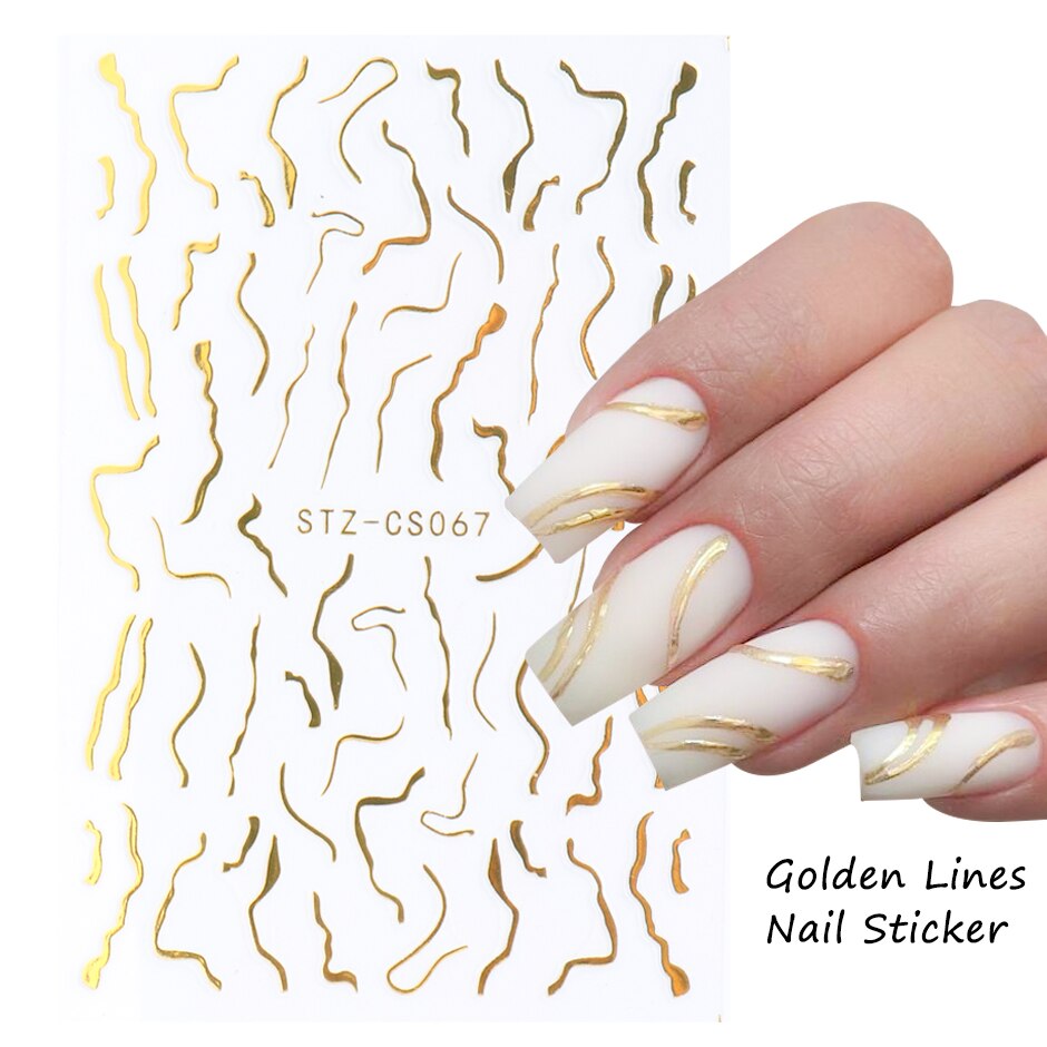 3D Gold Stripe Marble Line Nail Art Decoration Stickers Winter DIY Sparkly Designs Gel Polish Manicure Slider Decals CHSTZ-CS067