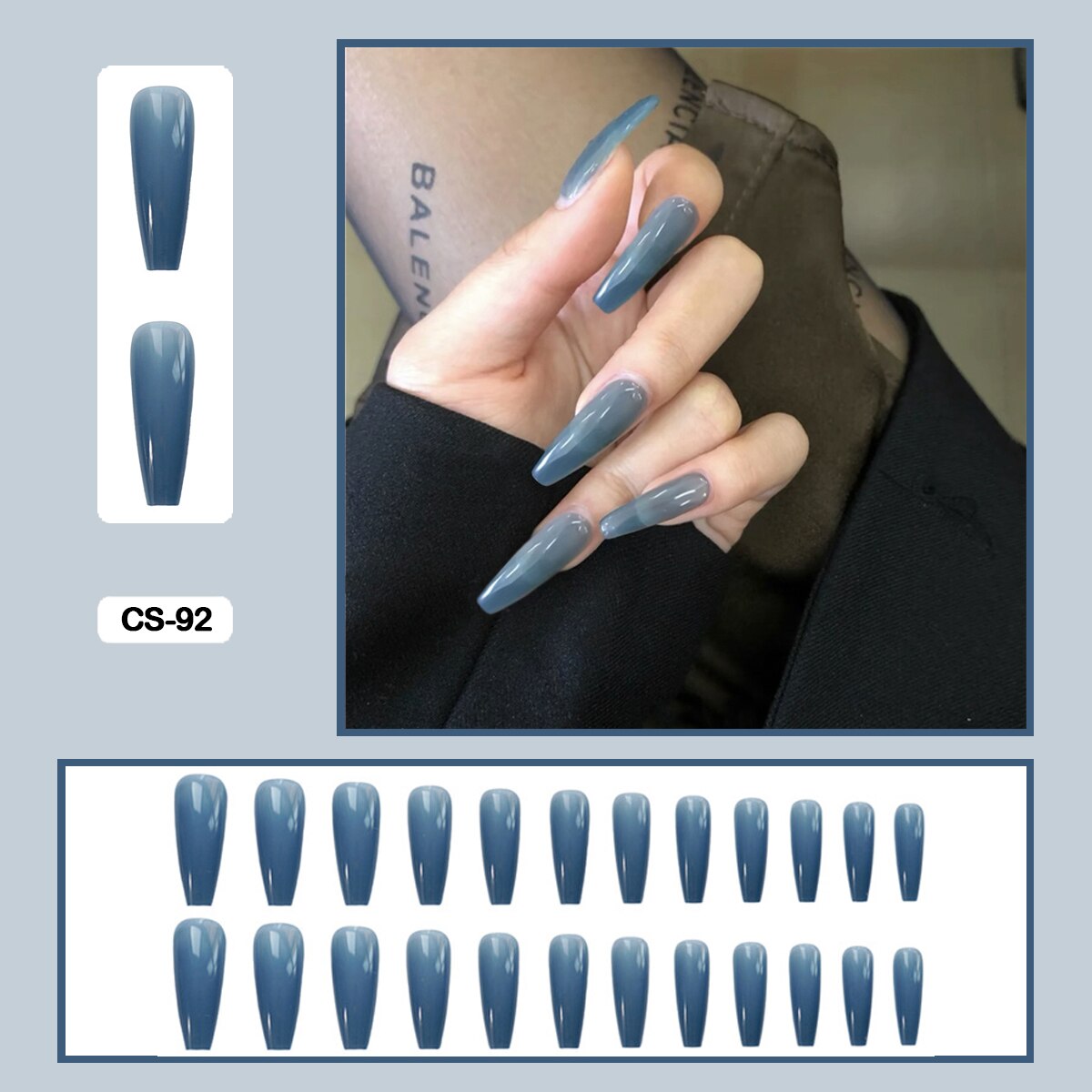 Graduation gifts 24pcs/box Long Trapezoid Drop Shaped False Nails With Glue Pure Color Elegant Nail Art Wearable Fake Nails With Wearing Tools