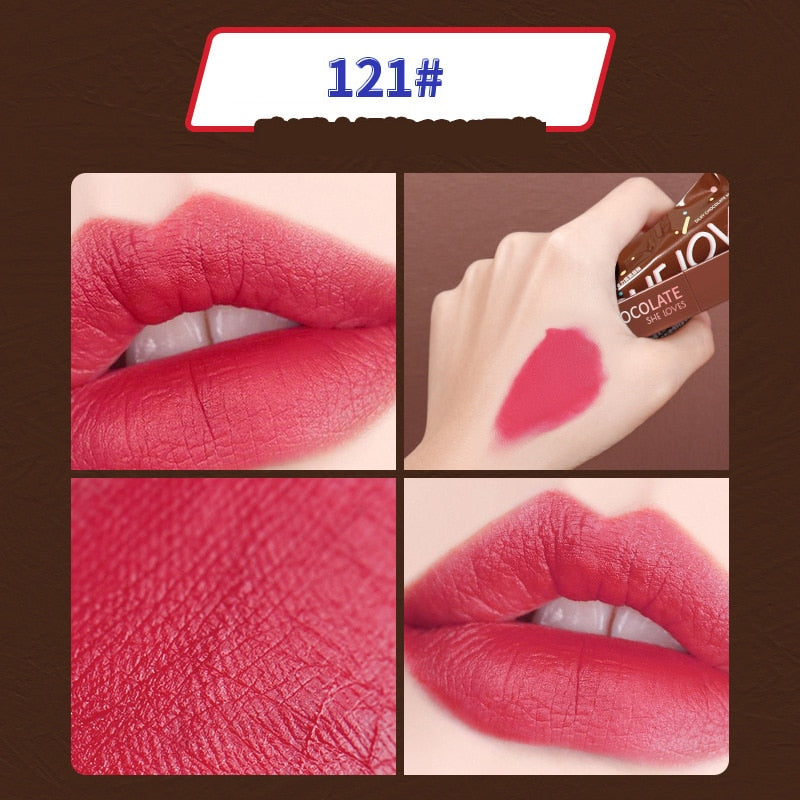 SHELOVES Chocolate Lip Gloss Velvet Matte Moisturizing Liquid Lipstick Waterproof Persistent 8 Colors Lip Glaze For Lady TSLM1