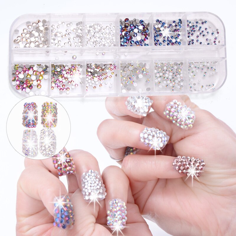 Beyprern 12 Boxes / Set Of AB Crystal Rhinestone Diamond Gem 3D Glitter Dazzling Colours Nail Art Decoration Beautiful Girls