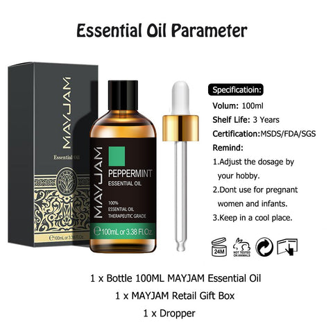 3.38Oz 100ml Mint Essential Oil Diffuser 100% Plant Aromatic Essential Oils Lavender Eucalyptus Vanilla Lemon Oil For Skin Care