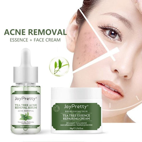 Acne Treatment Facial Skin Care Sets Tea Tree Oil Serum Face Cream Hyaluronic Acid Face Serum Anti Acne Shrink Pores Skin Care
