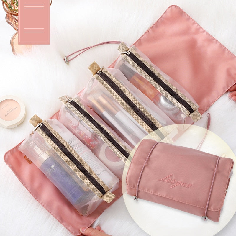 Travel Cosmetic Bag Women Mesh Make Up Box Bags Lady Beautician Necessaries Toiletry Makeup Brushes Lipstick Storage Organizer