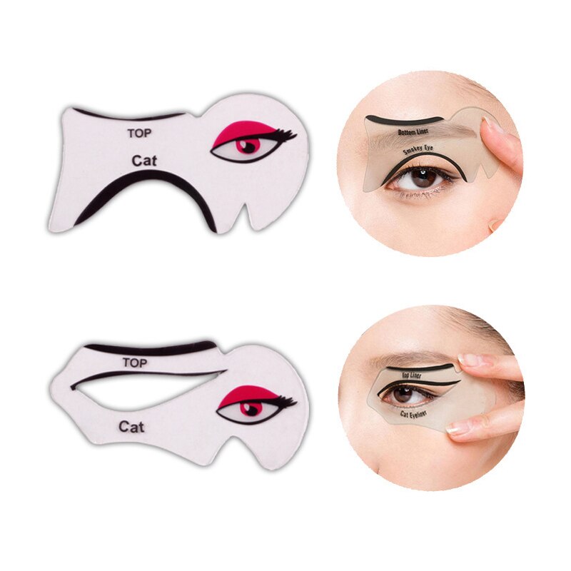 2PCS=1Bag Cat Smokey Eyeliner Stencil Eye Shadow DIY Eyebrow  Shaper Template Reusable Guide Makeup Simple Tool Set