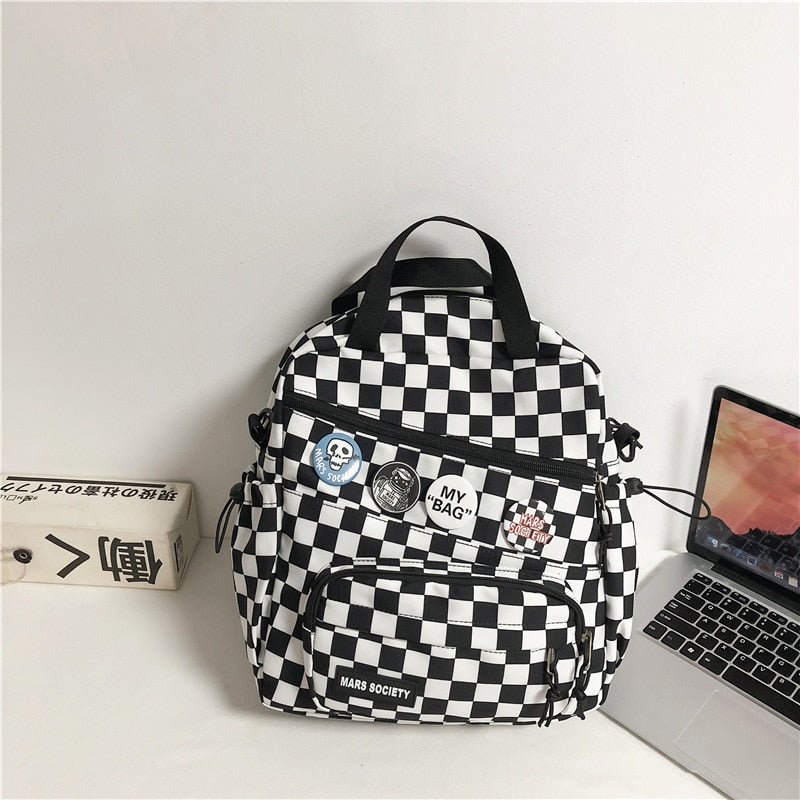 Women Portable Checkered School Backpack for Teenager Medium Daypack Casual Plaid Backpacks Fashion Girls Small Shoulder Bags
