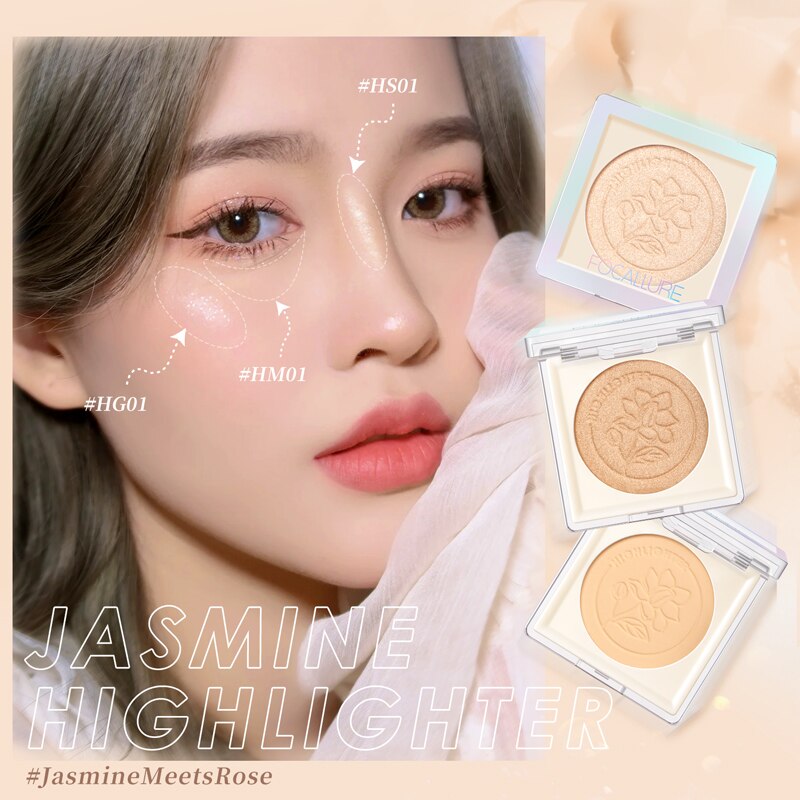 FOCALLURE Glitter Jasmine Highlighters Cosmetics For Face Shimmer Matte Pressed Glow Illuminator Soft Powder Professional Makeup