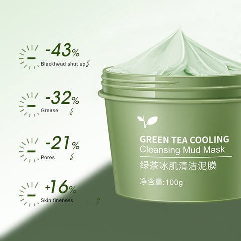 Green Tea Cooling Cleansing Mud Mask Anti-acne Face Cream Shrink Pores Acne Blackheads Removal Cream Essence Skin Care