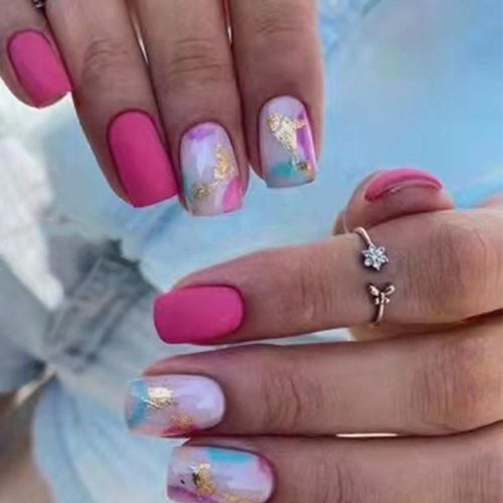 Beyprern 24pcs Glitter Detachable False Nails Ballerina Pink Wearable Fake Nails Full Cover Nail Tips fake nail with design Manicure Tool