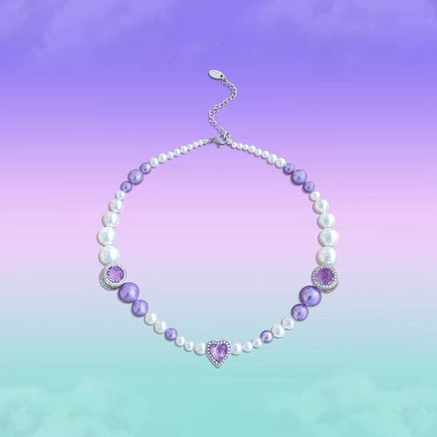Fashion Elegant Purple Pearl Heart Choker For Women Ladies Fashion Rhinestone Necklace Party Jewelry Gifts