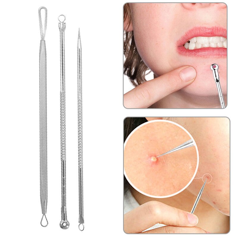 4pcs set Stainless Steel Acne Removal Needle Pimple Blackhead Remover Tools Spoon Face Skin Care Tools Needles Facial Pore Clean