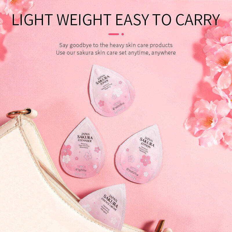LAIKOU Sakura Repairing Moisturizing Skin Care Set Portable Whitening Brighten Skin Acne Treatment Anti Aging Nourishing Suit