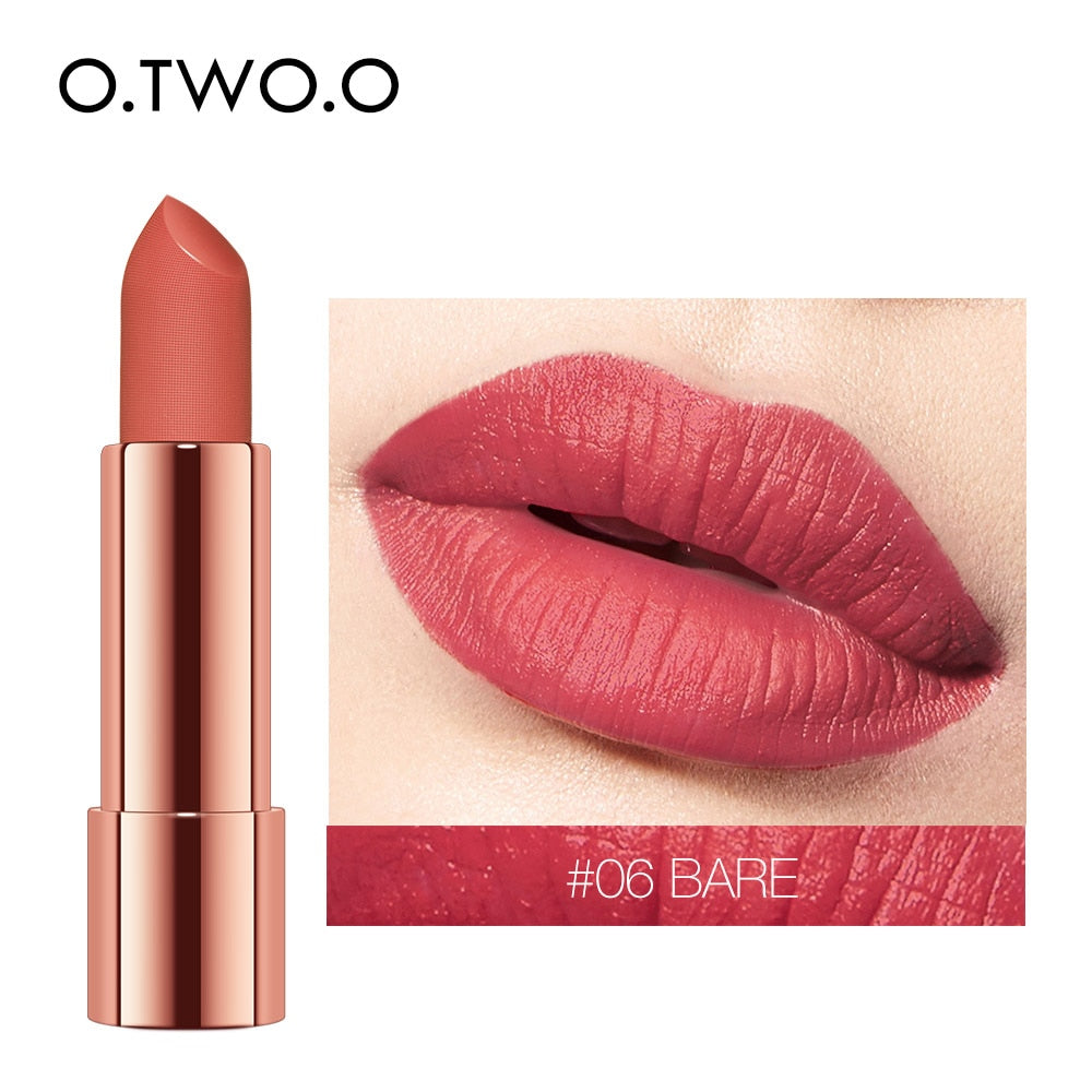 O.TWO.O Matte Lipstick Nude Brown Red Lips Makeup Velvet Silky Smooth Texture Long Lasting Waterproof Lip Stick 12 Colors