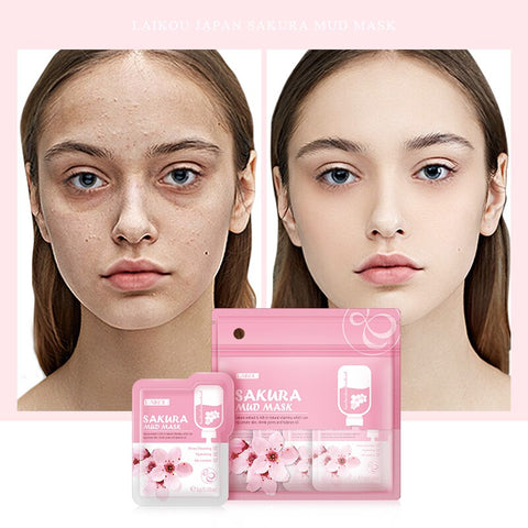LAIKOU 12Pcs Sakura Mud Face Mask Deep Cleaning Shrink Pores Moisturizing Oil Control Whitening Skin Blackhead Remover Skin Care