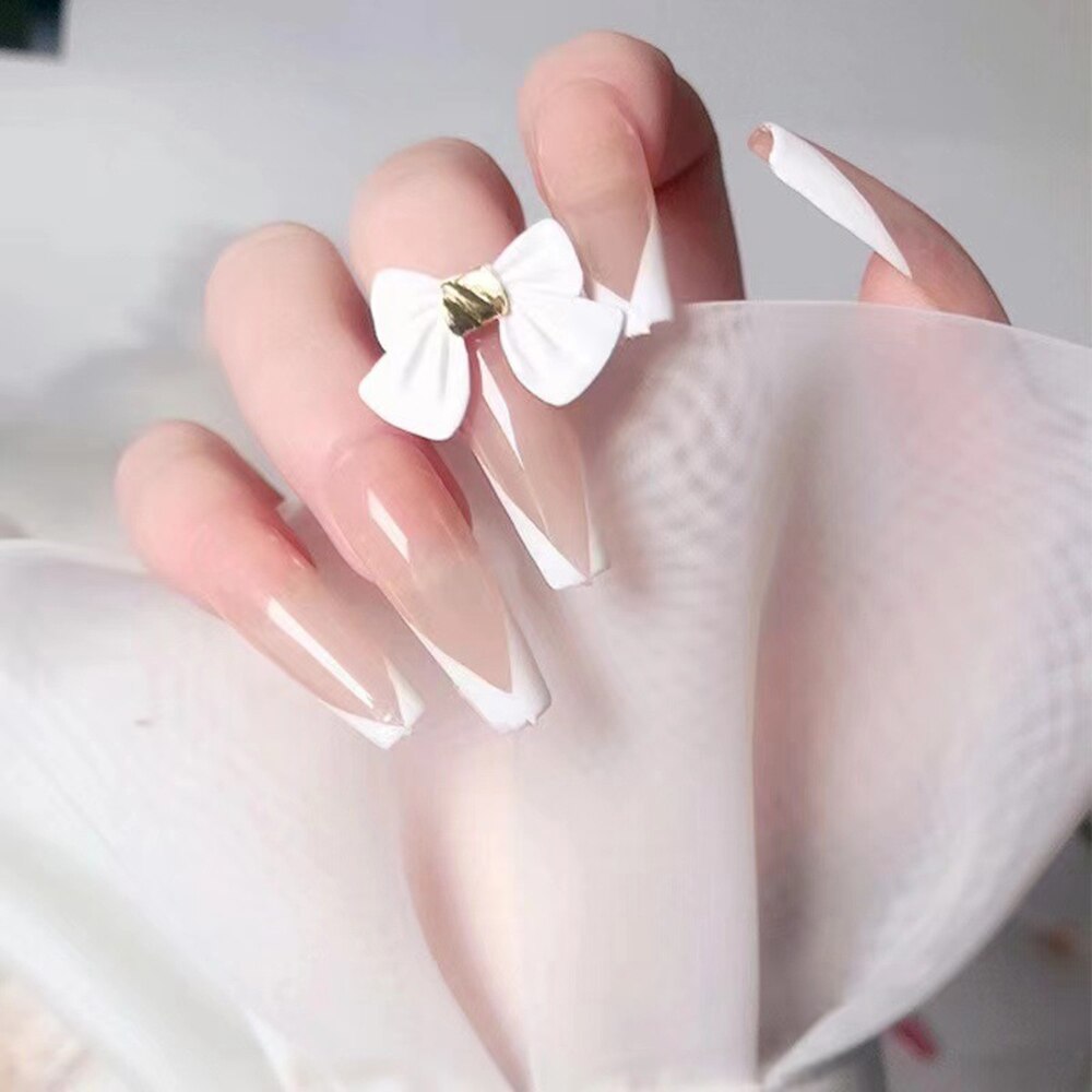 24pcs/Box Detachable False Nails French Long Ballerina Wearable Fake Nails Full Cover Coffin Nail Tips Manicure Tool