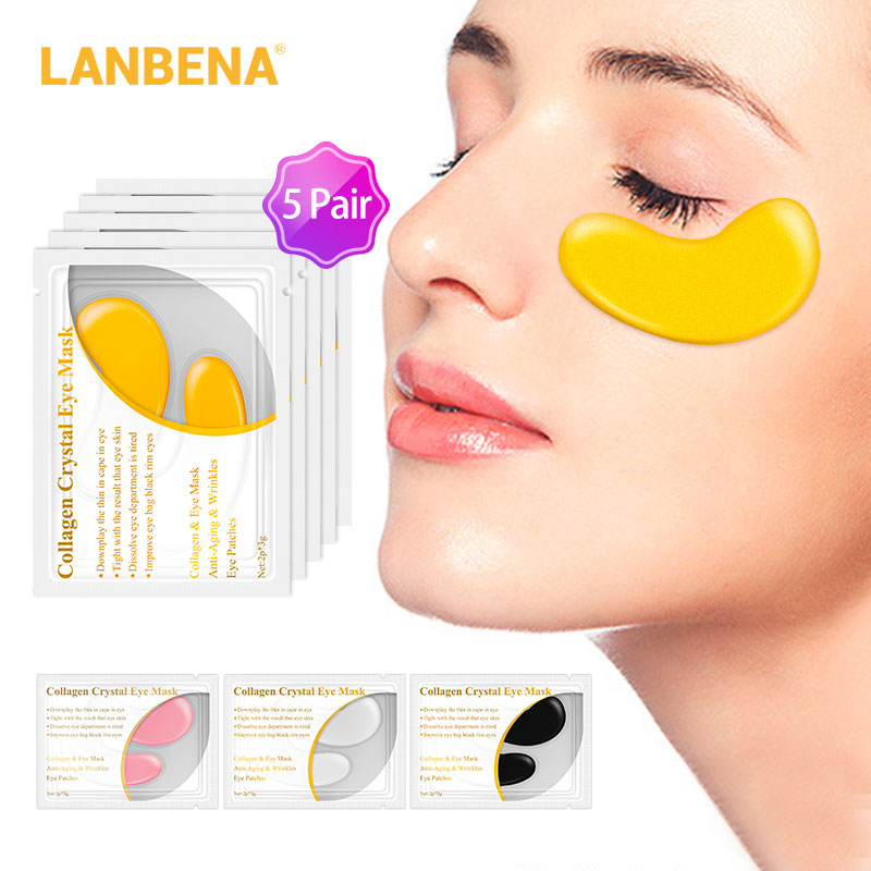 LANBENA 24K Gold Eye Mask Collagen Eye Patches Dark Circle Puffiness Eye Bag Anti-Aging Wrinkle Firming Skin Care 10PCS=5 Pairs