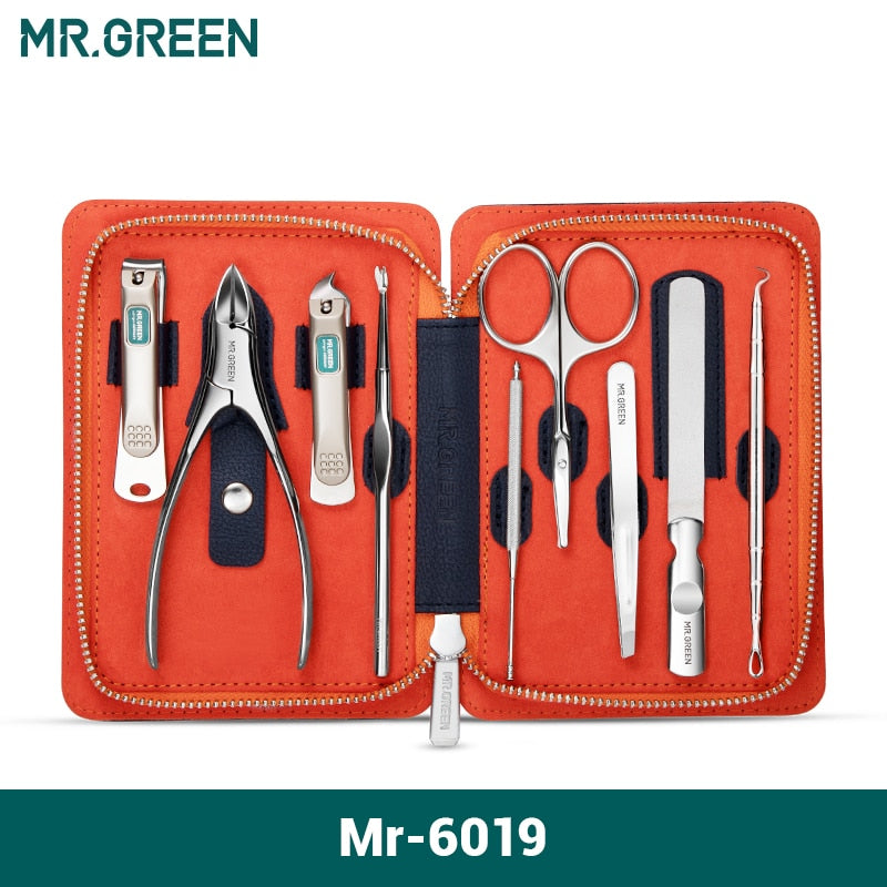 MR.GREEN Manicure Set 9 in 1 Professional Practical Kit With leather case Stainless Steel Nail Clippers Personal Care Tool
