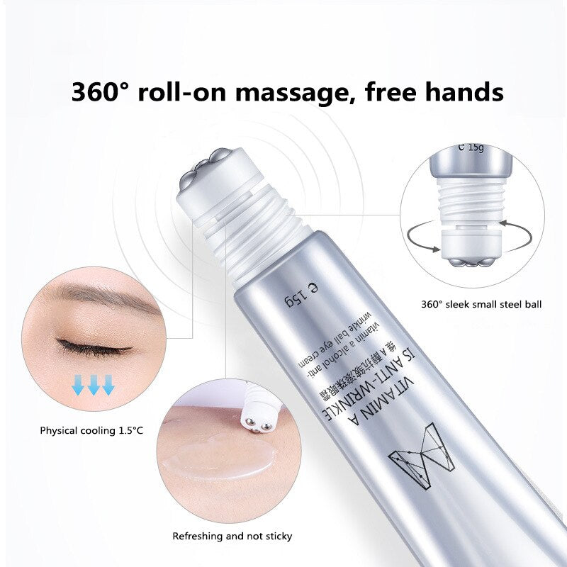 Vitamin A Massage Rolling Eye Cream Remover Dark Circle Anti-Wrinkle Moisturizing Oil-Control Refresh Cream Eye Massager Care