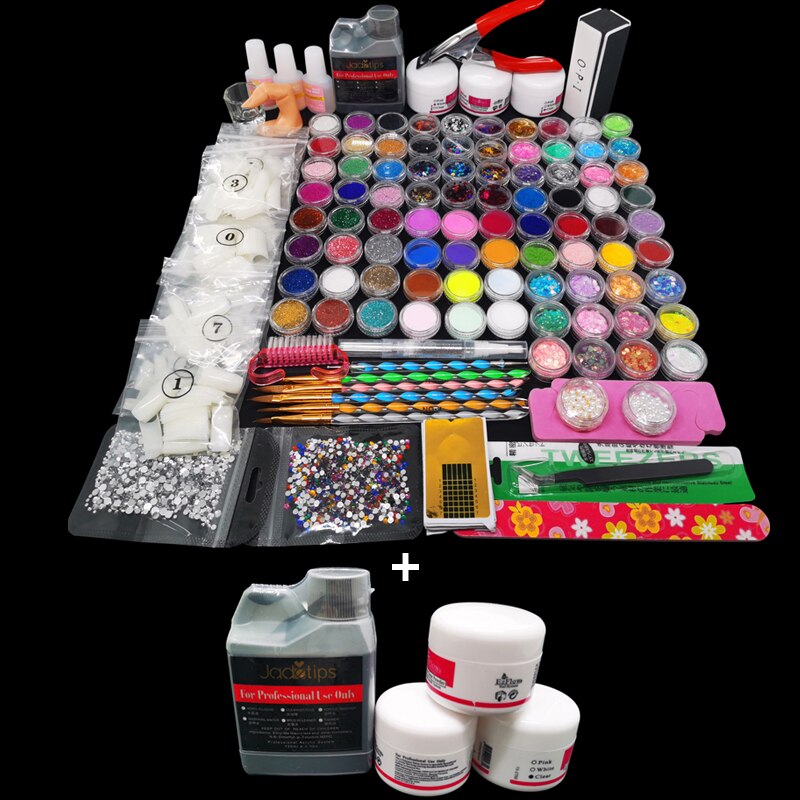 Pro Acrylic Nail Kit Full Manicure Set For Nail Art Acrylic Powder Liquid Tips Brush Tools Kit For Manicure Set With nail pearls