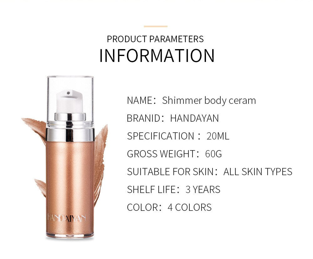 New Makeup Shimmer Body Foundation Cream Body Face Contour Highlighter Soft Liquid High Gloss Concealer Makeup Brighten Skin