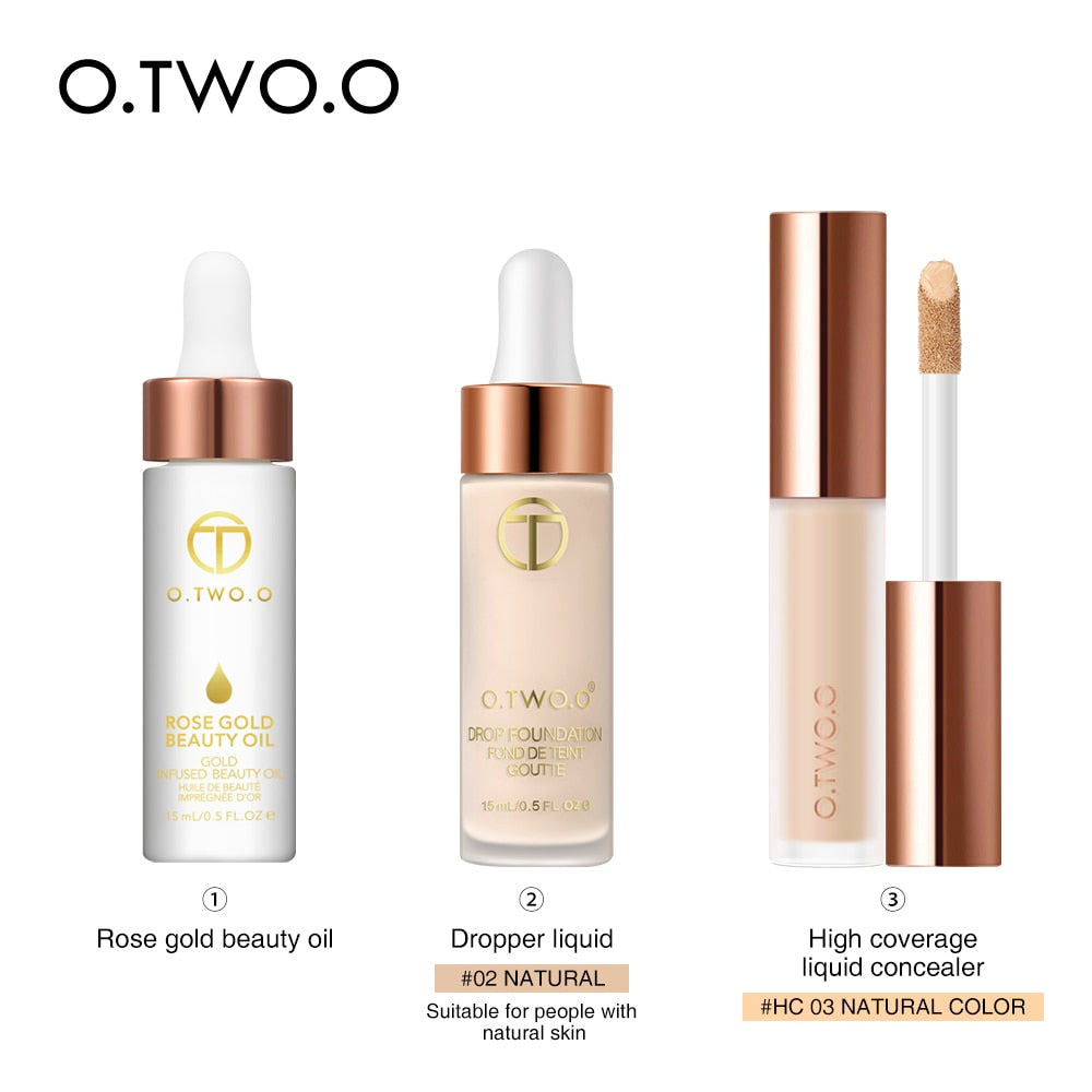 O.TWO.O 3 PCs Face Cosmetic Kit Liquid Concealer Cream Foundation Makeup Base Oil Waterproof Matte Makeup Set For Woman Gift