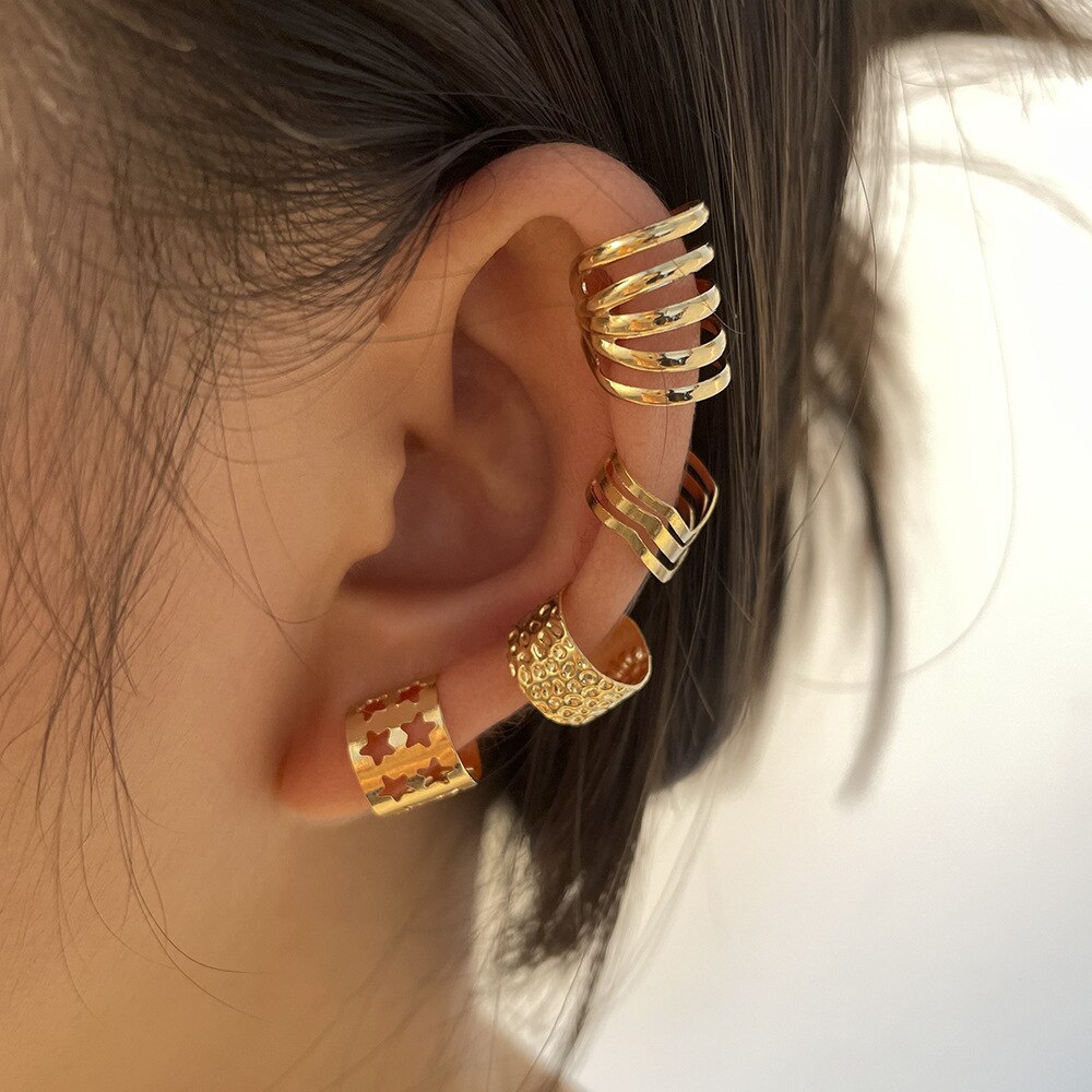 Fashion Gold Cuff Earrings Set Black Clip-on Ear Clips For Women Girl Men Punk Geometry New Year Jewelry Gift Wholesale Trend
