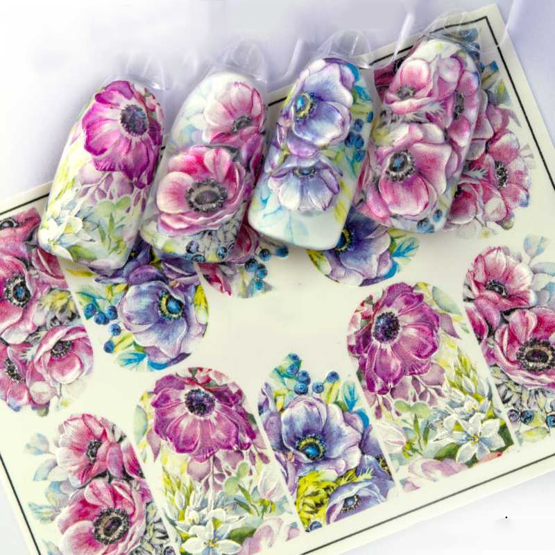 1pc 3D Acrylic Engraved  Nail Sticker Embossed White&Pink Color Flower Water Decals Empaistic Nail Water Slide Decals