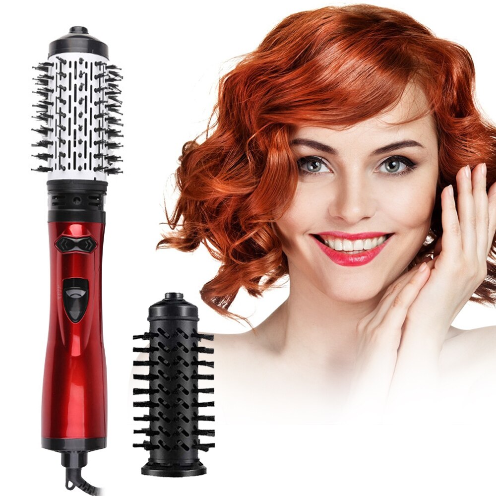 2 IN1 Rotating Hair Dryer Brush Comb Hair Straightener Curler Roller Curling Rod Anion Hot Air Dryer Comb Hair Styling Brush
