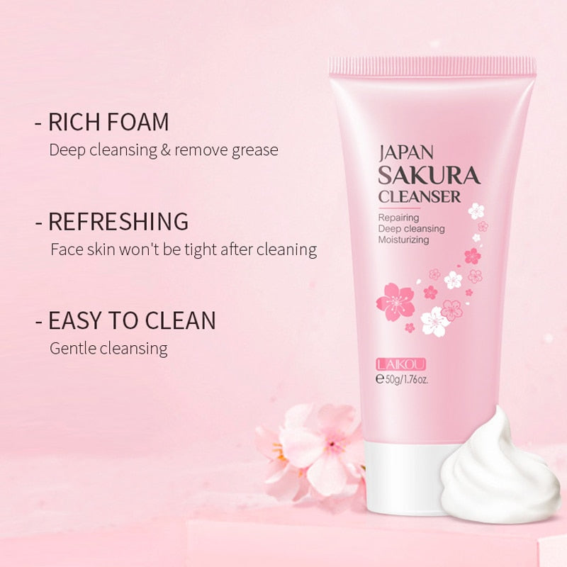 Beyprern Japan Sakura Gentle Cleansing Facial Cleanser Shrink Pores Deep Clean Oil Control Remove Blackhead Moisturizing Skin Care