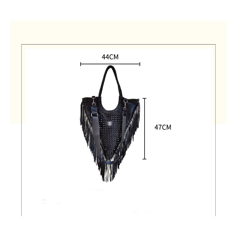 Luxury Designer Brand Purses And Handbags Tassel Leather Ladies Shoulder Bag Rivet Vintage Female Shopper Bag Tote Bag For Women