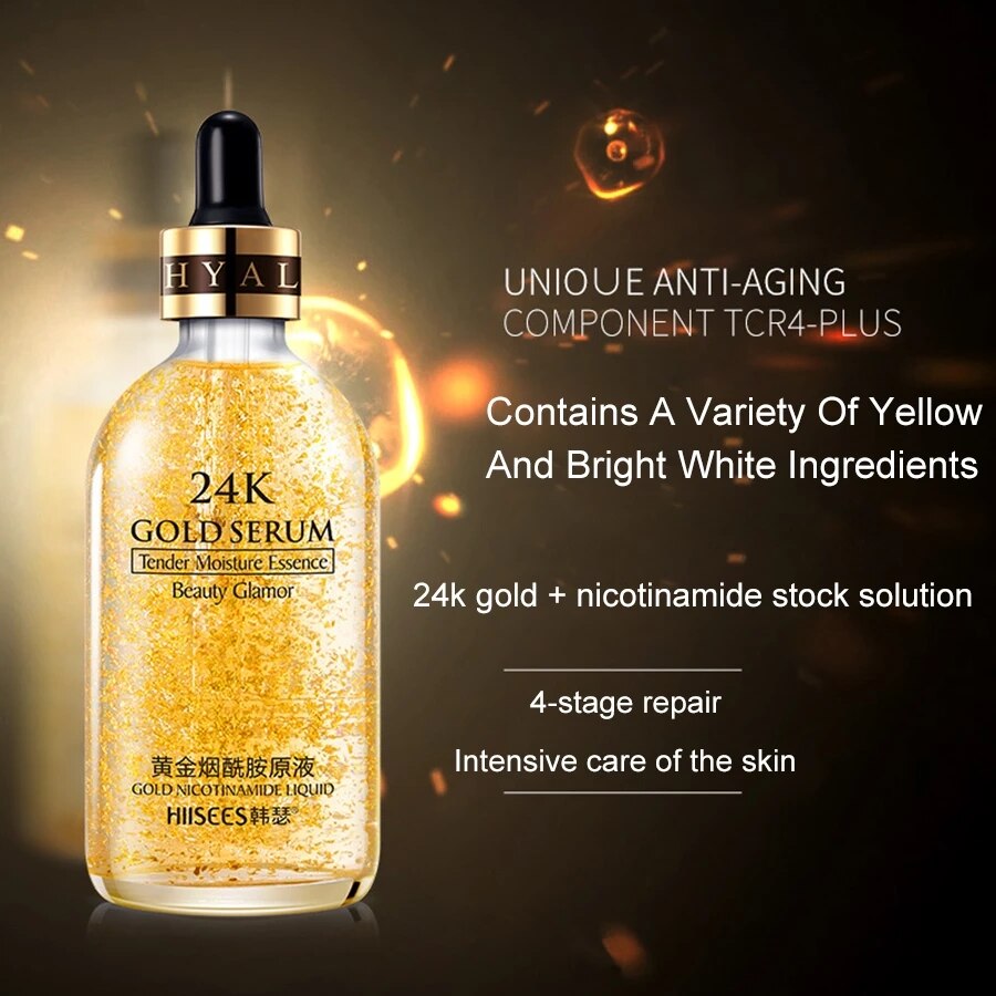 24k Gold Tense Moisture Essence Pure Hyaluronic Acid Serum Anti-wrinkle Gold Nicotinamide Liquid Lift Firming Skin Care Essence